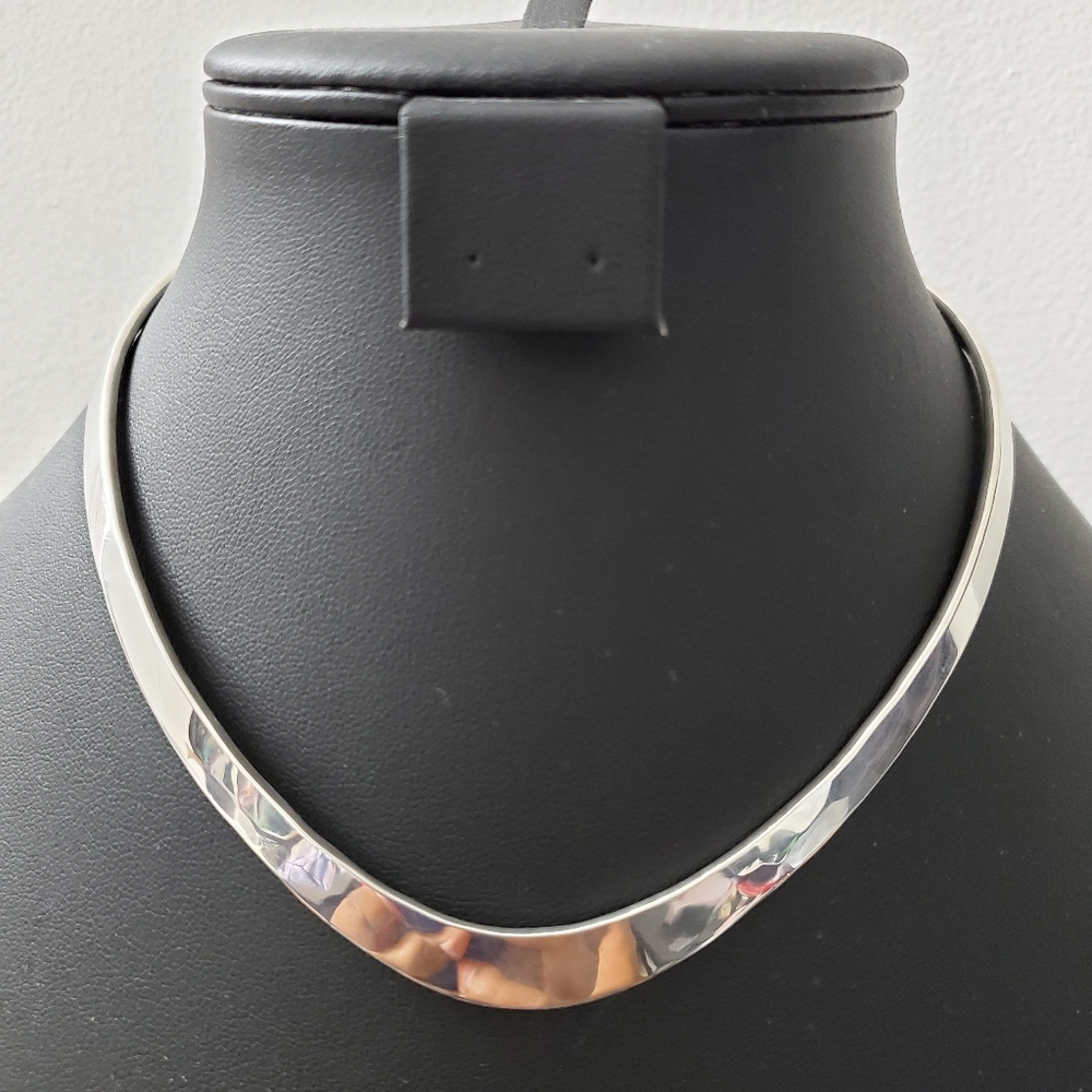 Sterling Silver 925 Solid Sterling Heavy V Neck Cuff Necklace